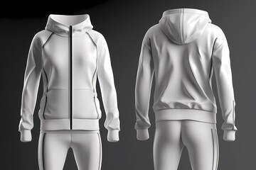 Blank hooded tracksuit top, jacket design, sportswear, track front, side views with pants. Mock up Template. Generative Ai.