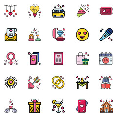 Set of love Icons. Line art Vector illustration.