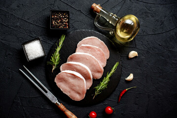 Poster - raw pork fillet on stone background