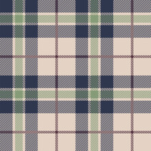 Checkered Textile Seamless Pattern In Beige, Blue, Green Colors. Vector Tartan Plaid Background.	