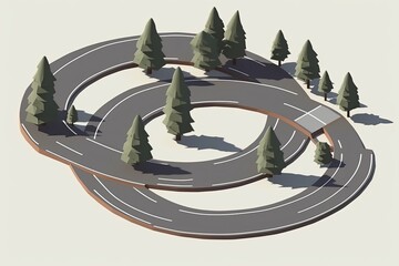 Poster - scenic road with lush green trees on both sides in 3D. Generative AI