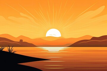 Wall Mural - serene sunset scene overlooking a calm body of water. Generative AI