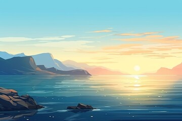 Wall Mural - serene sunset over a calm body of water. Generative AI