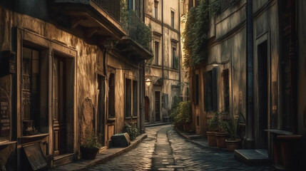  Alte italienische Gasse gemalt KI