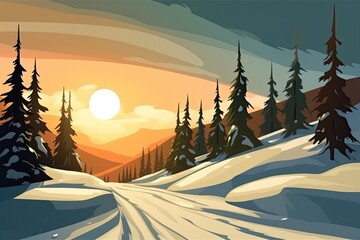 Wall Mural - winter landscape with snow-covered trees. generative ai