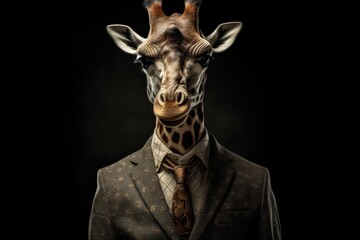 Wall Mural - an anthropomorphic giraffe dressed in a business suit like a boss. ai generated, human enhanced