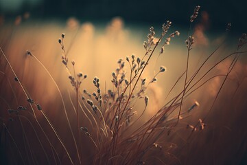  Soft focus background of grass with a vintage aesthetic. Generative AI
