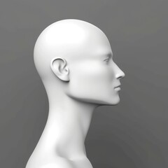 white mannequin head isolated on dark background, Blank White Head Side view, plastic human faceless dummy figure, wig holder 3D render illustration, generative ai 