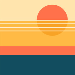 70s retro or vintage Vector illustration. Abstract contemporary aesthetic backgrounds. Flat landscape. Sun in the sky