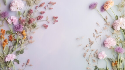 Spring Flowers on Pastel Paper Background with Copy Space - Holiday and Mother's Day Themed - Generative AI