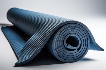 Wall Mural - Blue rolled out yoga mat isolated on white background with clipping path. Generative AI