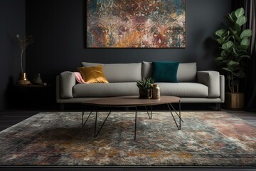 Wall Mural - Modern multicolour living area rug interior room rug design. Generative AI