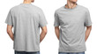© New Africa - Collage with photos of man in grey t-shirt on white background, closeup. Back and front views for mockup design