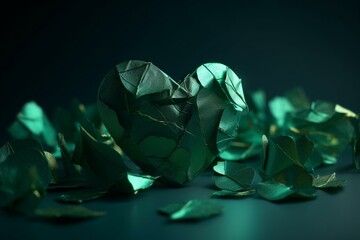 Wall Mural - Green paper hearts isolated on transparent background. Valentine's day. Generative AI