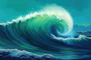 The Power of the Sea: A Serene and Tranquil Abstract Painting of the Ocean in Blue and Green Color Scheme