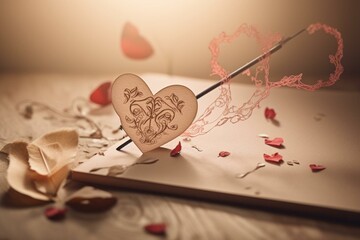 Wall Mural - Valentines day card with heart and trail of Cupid's arrow. Generative AI