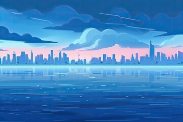 Poster - Vibrant Cityscape at Sunset Painted with Warm Colors. Generative AI