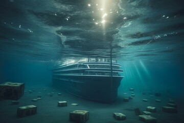 Wall Mural - Dollar ship under water. Generative AI