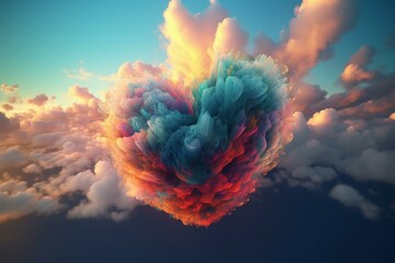 Wall Mural - Abstract Clouds - Colorful Love Shape Heart in the Sky. Generative AI