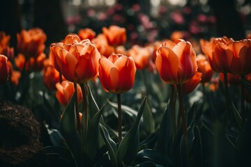 Wall Mural - Tulips flowers  blooming in Keukenhof garden in Holland during spring time. Generative AI