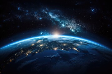 Wall Mural - Blue planet Earth with continents and an open ocean against a backdrop of stars. Generative AI