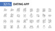 © yasnaten - 32 Dating app user profiles and interactions icons. Finding match, romantic attraction and long-term relationships