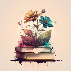 Flowers growing from books art vector illustration 