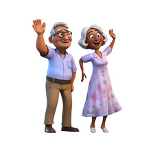 3D Cartoon Character Cute Couple Happy Grandmother And Granddaughter Dancing Have Fun Together Idea Concept Design, Full Body Person Isolated On White And Transparent Background, Ai Generate