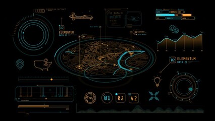 Canvas Print - Animation of infographics about geolocation and drones on alpha channel.