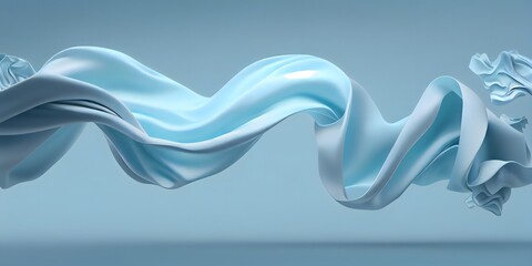 Wall Mural - 3D display pastel blue background with silk cloth flying. Satin fabric in motion. Frosting Cold wind. Nature Beauty, cosmetic product presentation template. Luxury winter mockup. Ai generative