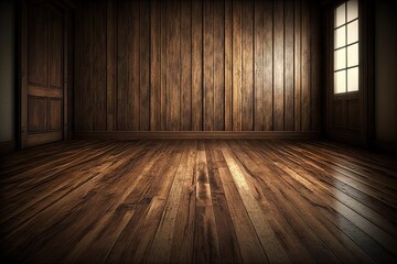 Wall Mural - beautiful brown wood texture in room with hardwood floor, created with generative ai