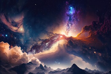 abstract background with night sky and stars. Panorama view universe space shot of milky way galaxy with stars on a night sky background. Generative AI