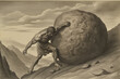 The Endless Struggle Sisyphus' Perpetual Journey of Rolling a Stone Uphill on the Mountain, Generative AI