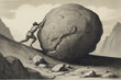 The Endless Struggle Sisyphus' Perpetual Journey of Rolling a Stone Uphill on the Mountain, Generative AI