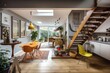 quirky house with eclectic mix of vintage and modern elements, created with generative ai