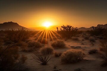 Sticker - desert sunrise, with warm colors and light peeking over the horizon, created with generative ai