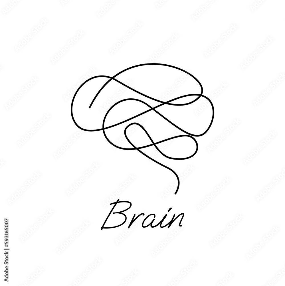 Brain icon continue single line illustration set collection template ...