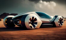 Futuristic Electric Smart Car In The Desert , Automotive, Generative AI
