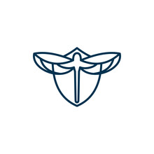 Dragonfly Wings Shield Line Modern Logo