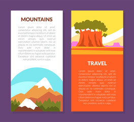 Wall Mural - Mountain Travel Banner Design with Peaky Summit Vector Template