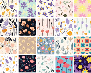 Wall Mural - set flower seamless,floral leaf, botany, hand drawn,doodle, patterns.pattern swatches included for i