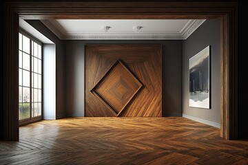 Wall Mural - beautiful brown wood texture in room with hardwood floor, created with generative ai