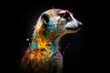  a close up of a colorful animal on a black background.  generative ai