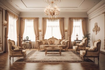 classic living room with luxurious furniture and elegant decor, created with generative ai