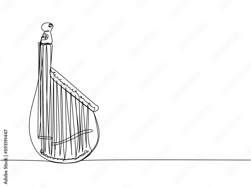 Bandura one line art. Continuous line drawing of music, instrument, folk, musical, ukrainian, culture, acoustic, ethnic, lute, kobza, traditional, mandolin, string