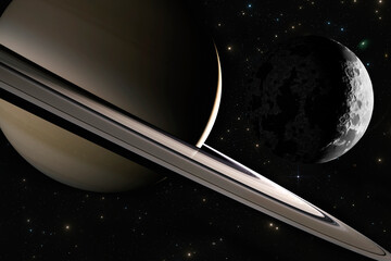 Wall Mural - gas giant planet in deep space. saturn planet and rings close-up, 3d illustration