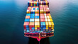 © Virtual Art Studio - Container ship carrying container boxes import export dock with quay crane. Business commercial trade global cargo freight shipping logistic and transportation worldwide oversea concept. Generative AI