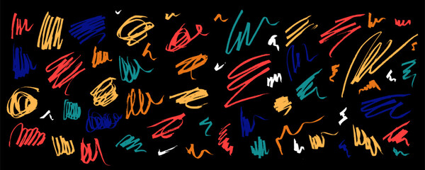 Wall Mural - vector set of colorful vivid expressive artistic grungy hand drawn lines, smears, scribbles, waves, 