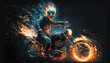 fire skeleton rider on a motorcycle