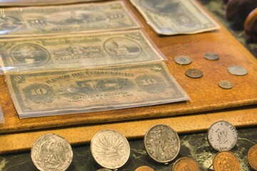 Closeup of old Mexican money